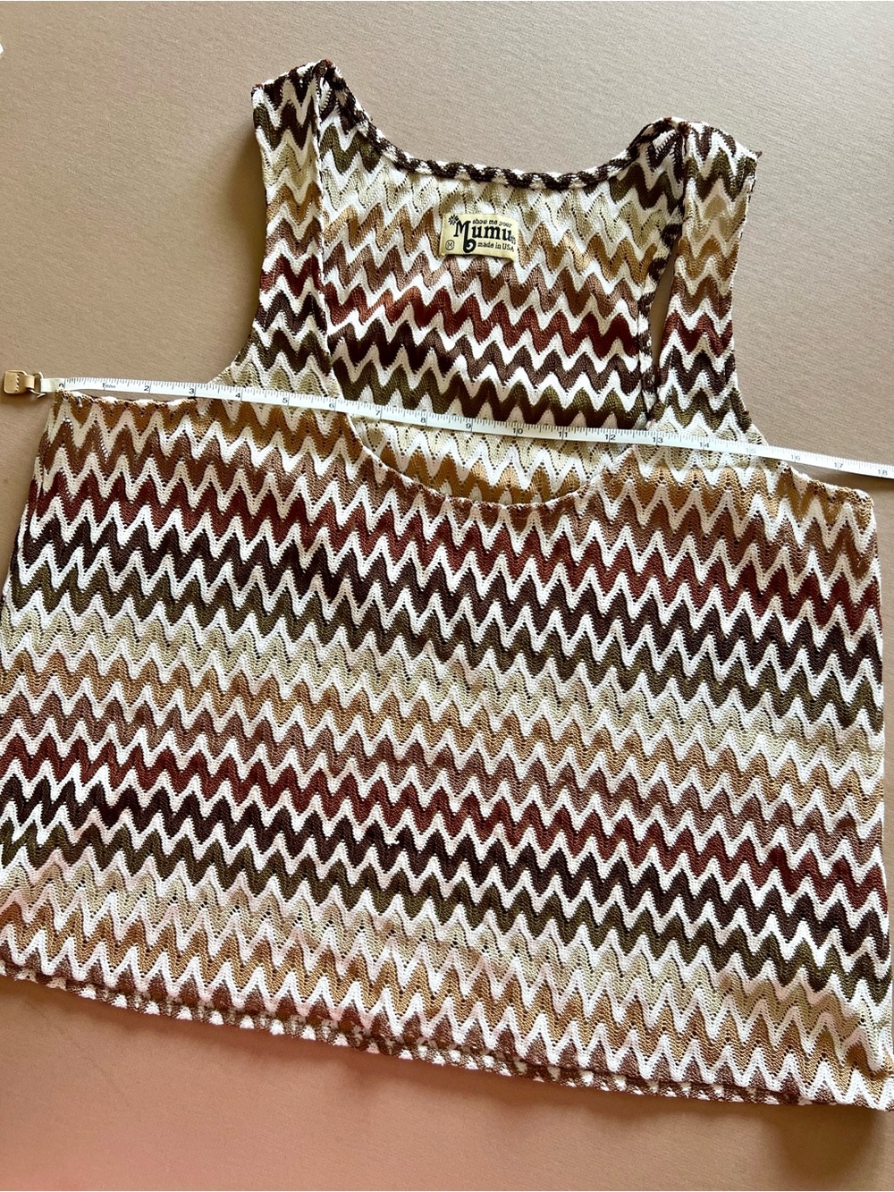 Show Me Your Mumu Chevron Crochet Knit Swing Tank Top Brown Cream Medium - Picture 8 of 15